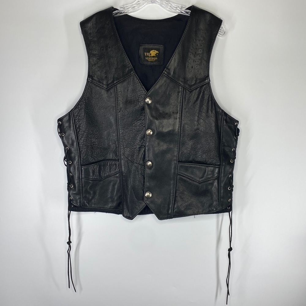 TRD Leathers Black Leather Riding Motorcycle Vest Size XL